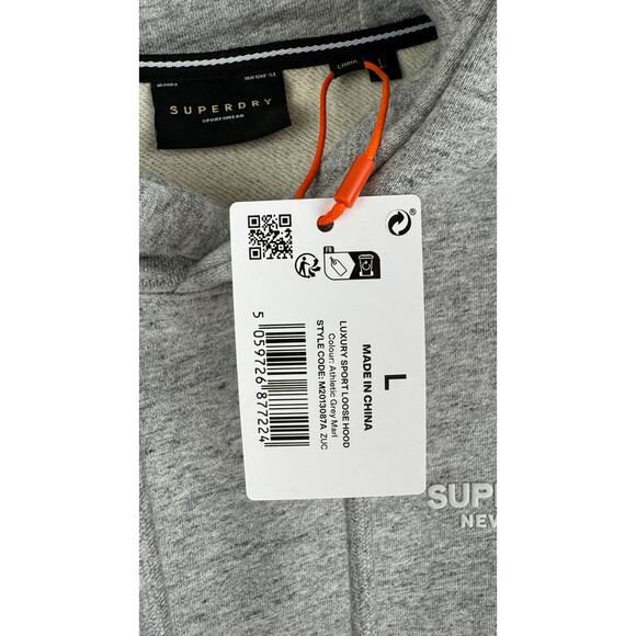 Superdry Luxury Sport Loose Hoodie Pullover Mens Large Athletic Grey Marl New - Picture 5 of 10